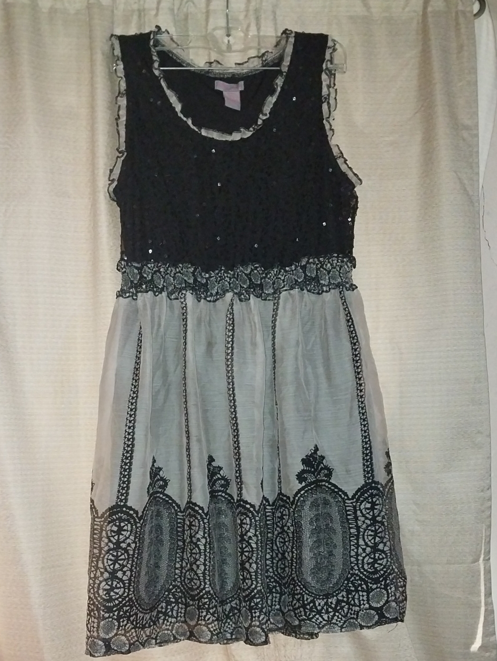 Ultra Pink Black and White Lace-Embellished Mini Dress